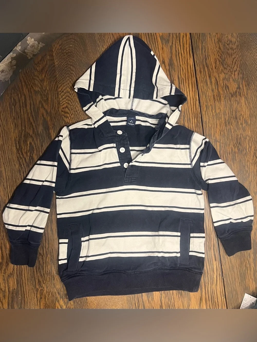 GAP Kids Hooded Striped Pullover Sweatshirt - Navy & White